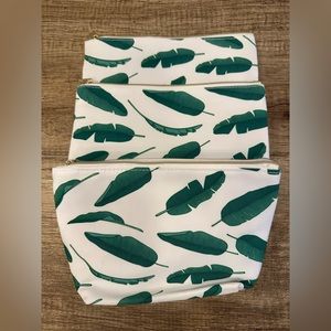 3x Ulta Palm Print Zippered Makeup Bag NEW Cosmetic Bag Travel Pouch White Green